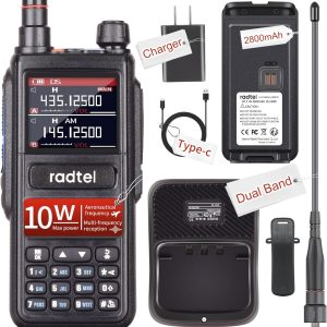 Radtel RT-470 10 Watt Long Range Multi-Band Ham Radio 144-148/420-450/1.25M 2800mAh USB-C Battery, 256CH AM Aircraft Band Handheld Walkie Talkie One Key Frequency Match NOAA FM Radio Receive