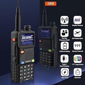 BAOFENG 5RM 10W Ham Radio Multi-Band Two Way Radio NOAA Weather Receiver Handheld Walkie Talkies