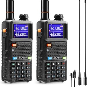 [Chirp Compatible] BAOFENG UV-5G Plus GMRS Handheld Radio, 999 Channels, 5W Long Range Rechargeable Two Way Radio with NOAA Weather Receiving, 2500mAh Battery USB-C Port, 8" & 15.5" Antennas, 2 Pack