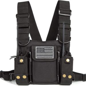 Radio Shoulder Holster Chest Harness Holder Vest Rig for Two Way Radio Chest Front Pack Pouch Walkie Talkie Case with Front Pouches for Kenwood Arcshell Retevis Baofeng UV-5R F8HP UV-82