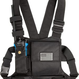 LUITON Radio Chest Harness with Reflective Strips Shoulder Holster Radio Vest Holder Two Way Radio Vest Rig Walkie Talkie Case with Front Pack Pouch for Motorola/Midland/Baofeng/Retevis