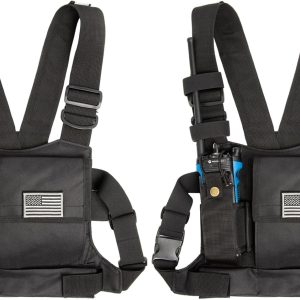 LUITON Radio Chest Harness with Reflective Strips Shoulder Holster Radio Vest Holder Two Way Radio Vest Rig Walkie Talkie Case with Front Pack Pouch for Motorola/Midland/Baofeng/Retevis(2 Pack)