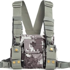Radio Shoulder Holster Chest Harness Holder Vest Rig for Two Way Radio Chest Front Pack Pouch Walkie Talkie Case with Front Pouches for Kenwood Arcshell Retevis Baofeng UV-5R F8HP UV-82 888S(Camo)