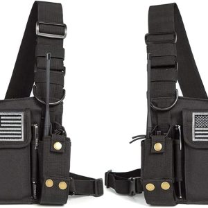 Radio Shoulder Holster Chest Harness Holder Vest Rig for Two Way Radio Chest Front Pack Pouch Walkie Talkie Case with Front Pouches for Kenwood Arcshell Retevis Baofeng UV-5R F8HP UV-82 888S (2Pack)