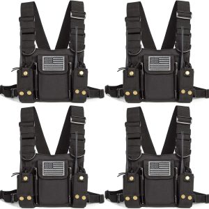 Radio Shoulder Holster Chest Harness Holder Vest Rig for Two Way Radio Chest Front Pack Pouch Walkie Talkie Case with Front Pouches for Kenwood Arcshell Retevis Baofeng UV-5R F8HP UV-82 888S (4Pack)