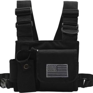 Radio Chest Harness Chest Front Single Pack Pouch Holster Vest Rig for Motorola Midland Kenwood Baofeng Retevis Walkie Talkie with Reflective Strips Shoulder