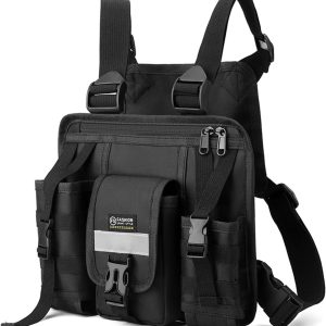 LUITON Radio Chest Harness with Reflective Strips Shoulder Holster Radio Vest Holder Two Way Radio Vest Rig Walkie Talkie Case