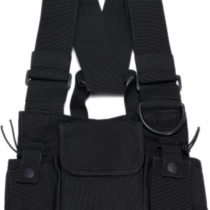 Radio Chest Harness Rig Holster Pack with Front Pouches and Zipper Bag for Universal Walkie Talkies