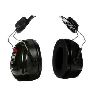 3M PELTOR Hearing Protection Optime 101 Earmuffs, Cap Style Hard Hat Attached, H7P3E, 24 dB NRR, Adjustable Earcups, E-A-Rfit Compatible, Stainless Steel, Pack of 1, Black/Red