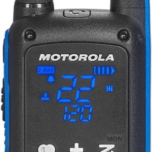 Motorola Solutions, Portable FRS, T802, Talkabout, Two-Way Radios Walkie Talkie Emergency Preparedness, Rechargable, 22 Channel, 35 Mile, Black W/Blue, 2 Pack