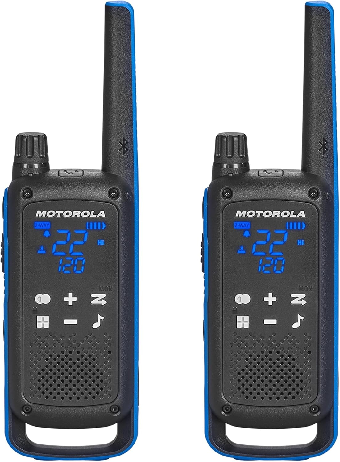 Motorola Solutions, Portable FRS, T802, Talkabout, Two-Way Radios Walkie Talkie Emergency Preparedness, Rechargable, 22 Channel, 35 Mile, Black W/Blue, 2 Pack - Image 2