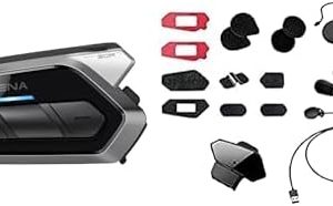 Sena 50R 3-Button Motorcycle Bluetooth Headset w/Sound by Harman Kardon Integrated Mesh Intercom System (Dual) and 50R Accessory Kit with Sound by Harman Kardon Speakers and Mic (50R-A0202), Black