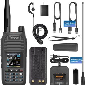 A36SE GMRS Handheld Radio Long Range, Multi Band Walkie Talkie with 771 Aviation Antenna & 805 Antenna, Type-C Rechargeable Battery, AM/FM Reception, NOAA, Two Way Radio with Earpiece (Black)