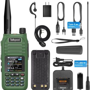 A36SE GMRS Handheld Radio Long Range, Multi Band Walkie Talkie with 771 Aviation Antenna & 805 Antenna, Type-C Rechargeable Battery, AM/FM Reception, NOAA, Two Way Radio with Earpiece (Green)