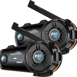 Fodsports FX8 Pro Motorcycle Communication Systems with Customized HRSQS Speakers, Dual-Chip Audio Multitasking, One-Click Fast Pairing, Music Sharing, FM 8 Riders Group Intercom, 2 Pack
