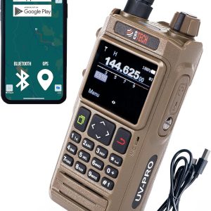 BTECH UV-PRO (TAN) IP67 Dual Band VHF/UHF Two-Way Radio | Bluetooth, GPS, APRS, USB-C, NOAA Alerts, Aviation RX, App Text Messaging