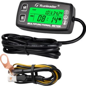 Runleader Digital Tach Hour Meter,Engine Temperature Gauge,Alert RPM & Temp,Backlights Display for Lawn Tractor Compressor Generator Snowmobile Marine Jet Ski Pit Bike