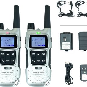 BTECH FRS-A1 (Silver) 2 Pack FRS Walkie Talkies, USB-C, NOAA, FM, Flashlight