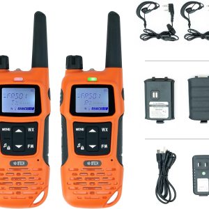 BTECH FRS-A1 (Orange) 2 Pack FRS Walkie Talkies, USB-C, NOAA, FM, Flashlight